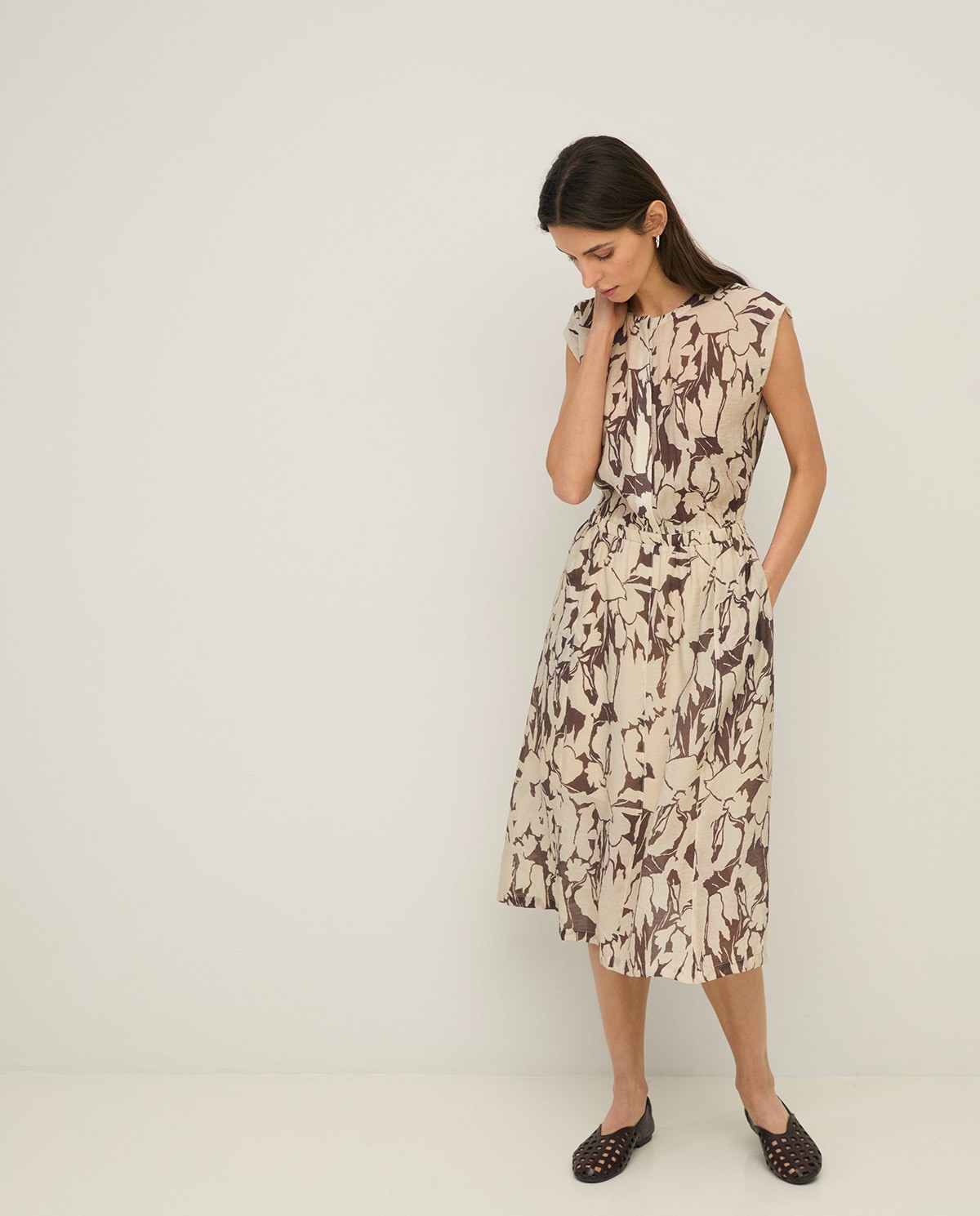 Vestido gasa fluido estampado flores