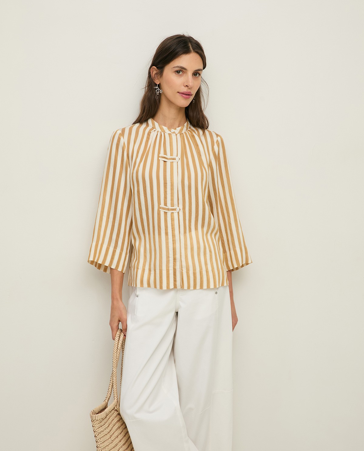 Striped Mao-neck blouse|Yerse 6