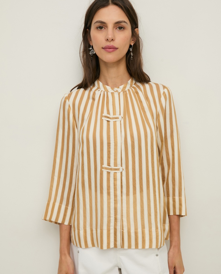 Striped Mao-neck blouse|Yerse