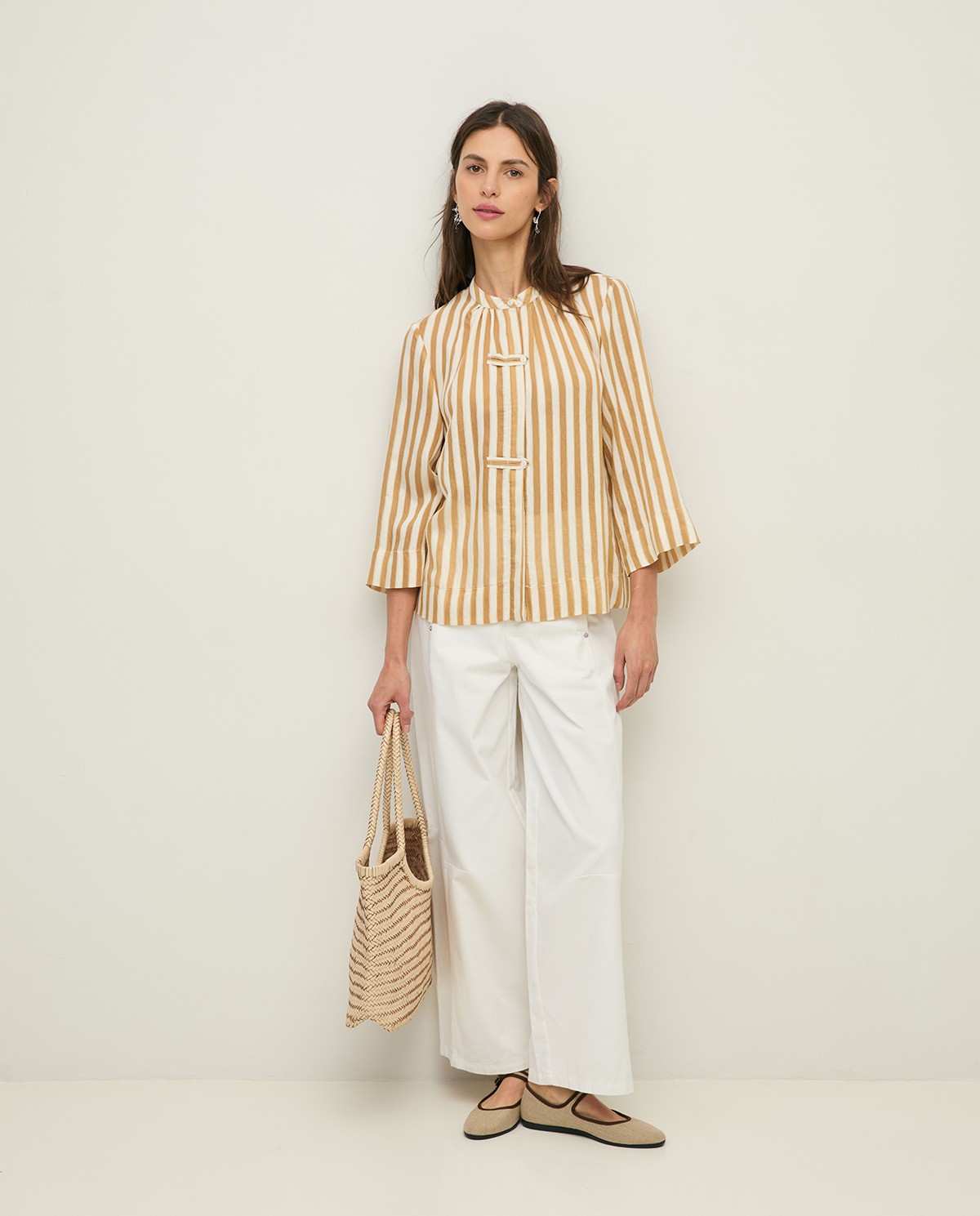 Striped Mao-neck blouse|Yerse 5