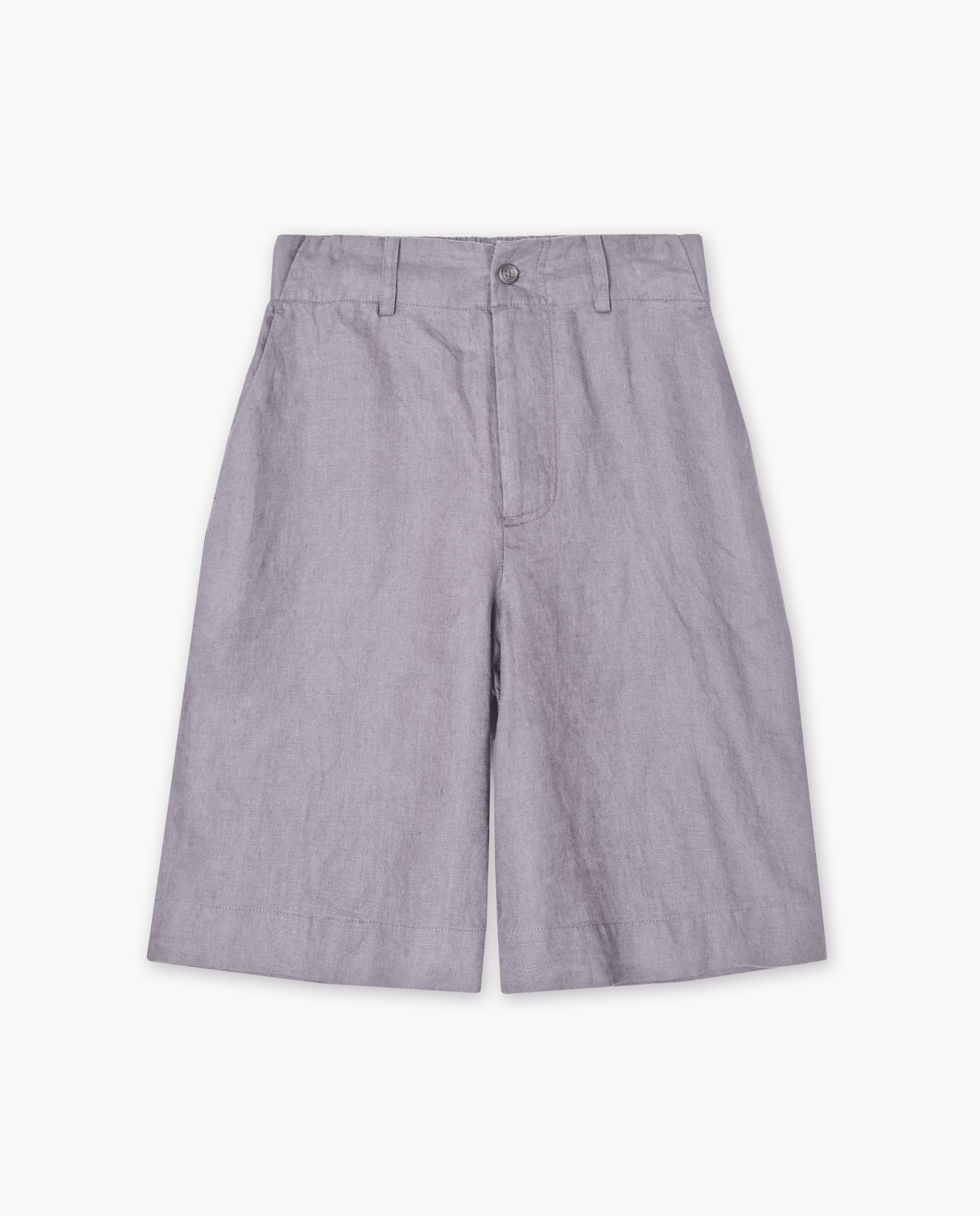 Bermudas 100% lino en color malva, vista frontal con detalle del tejido 2