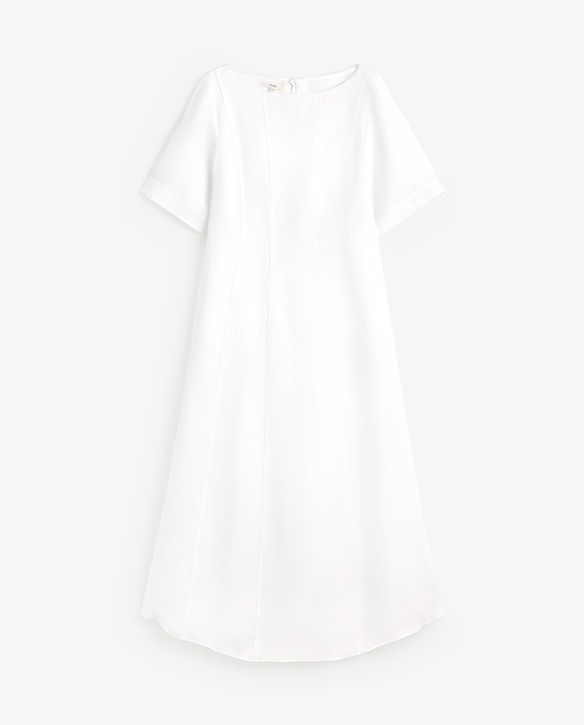 Vestido cáñamo manga corta en color blanco, vista frontal con detalle del tejido 8