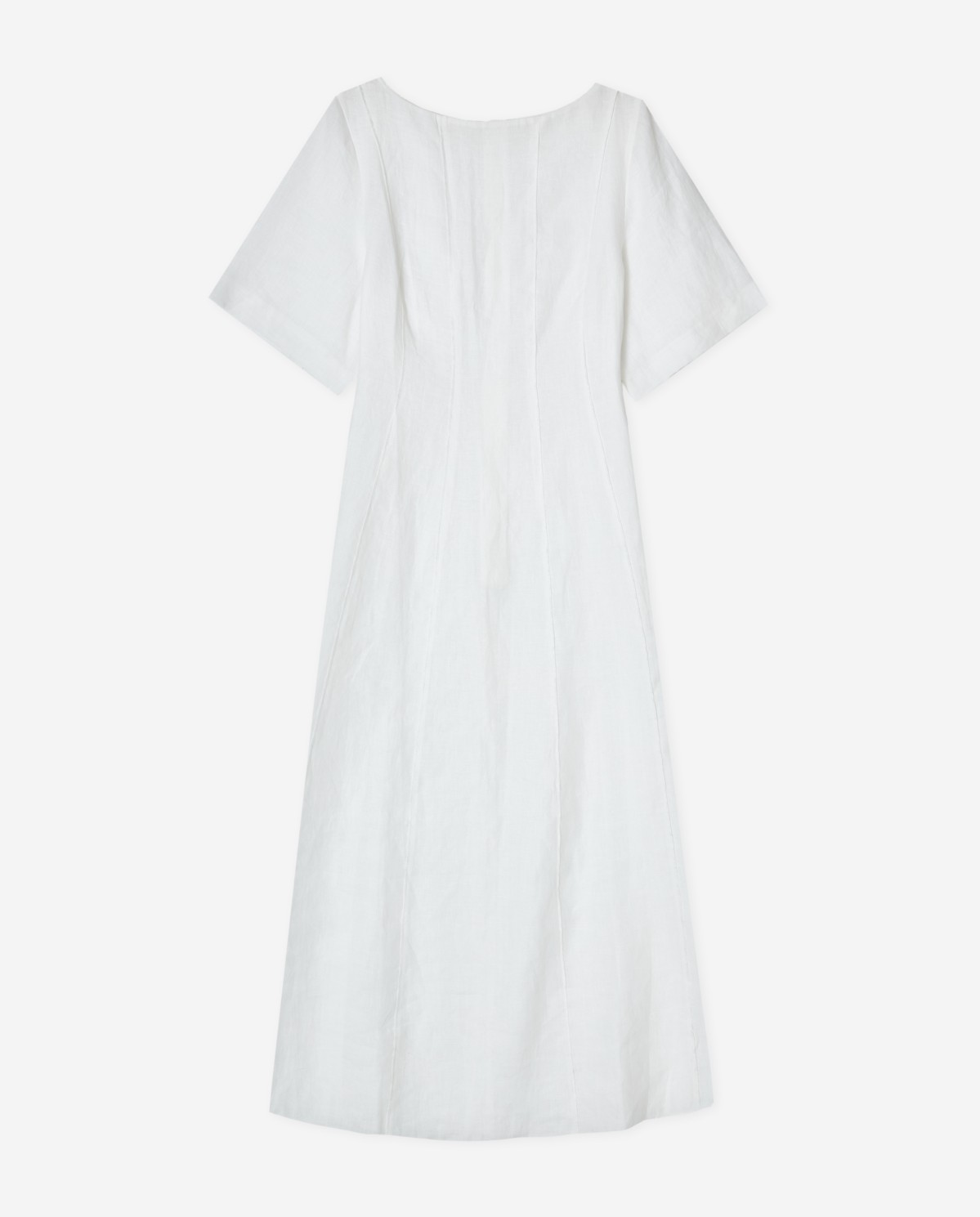 Vestido cáñamo manga corta en color blanco, vista frontal con detalle del tejido 8