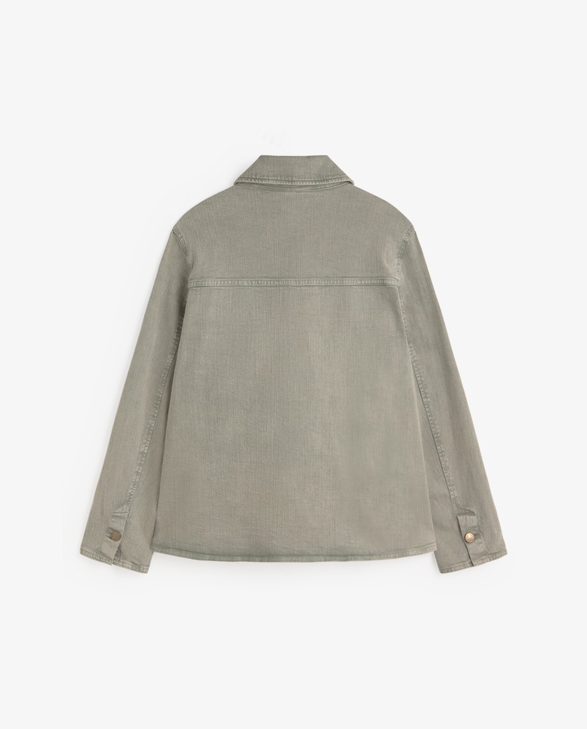 Cazadora denim algodón orgánico en color verde aguamarina, vista frontal con detalle del tejido 9