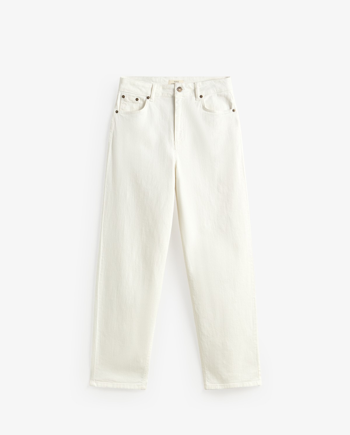 Jeans rectos algodón orgánico en color blanco, vista frontal con detalle del tejido 9