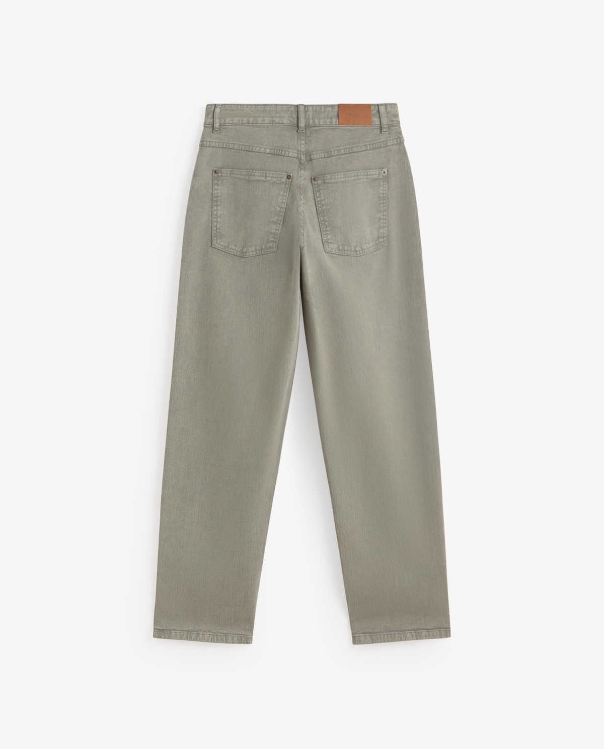 Jeans rectos algodón orgánico en color verde aguamarina, vista frontal con detalle del tejido 8