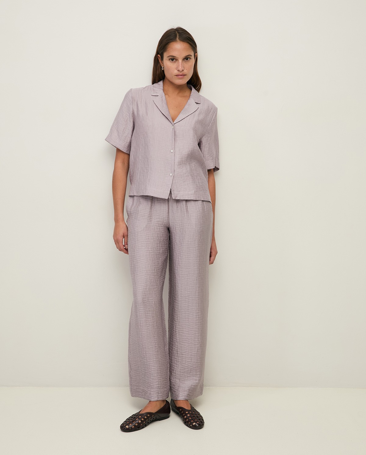 Flowy wrinkle-effect wide-leg trousers|Yerse