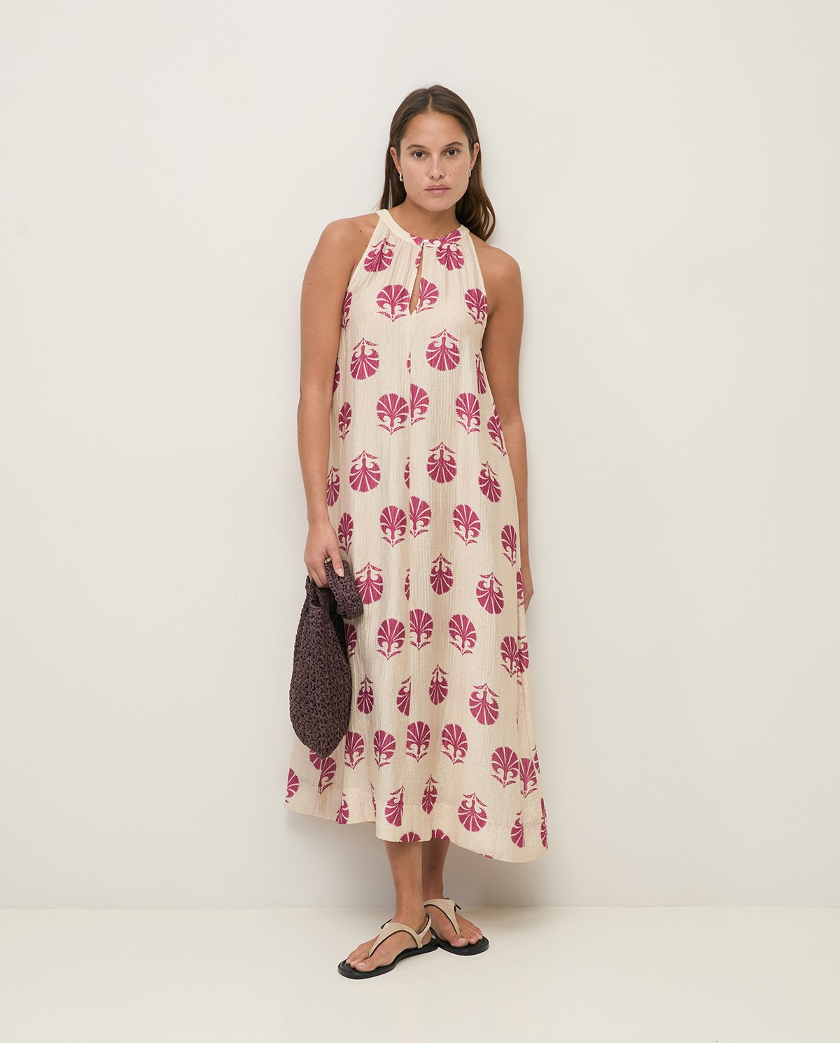 Long print dress with shirring|Yerse 1