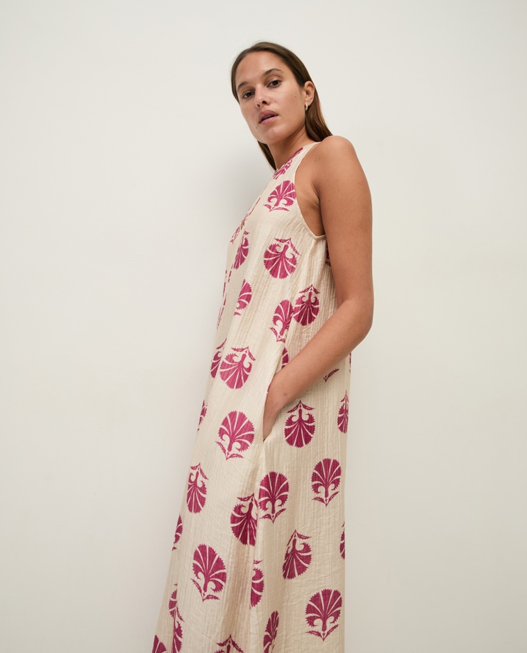 Long print dress with shirring|Yerse