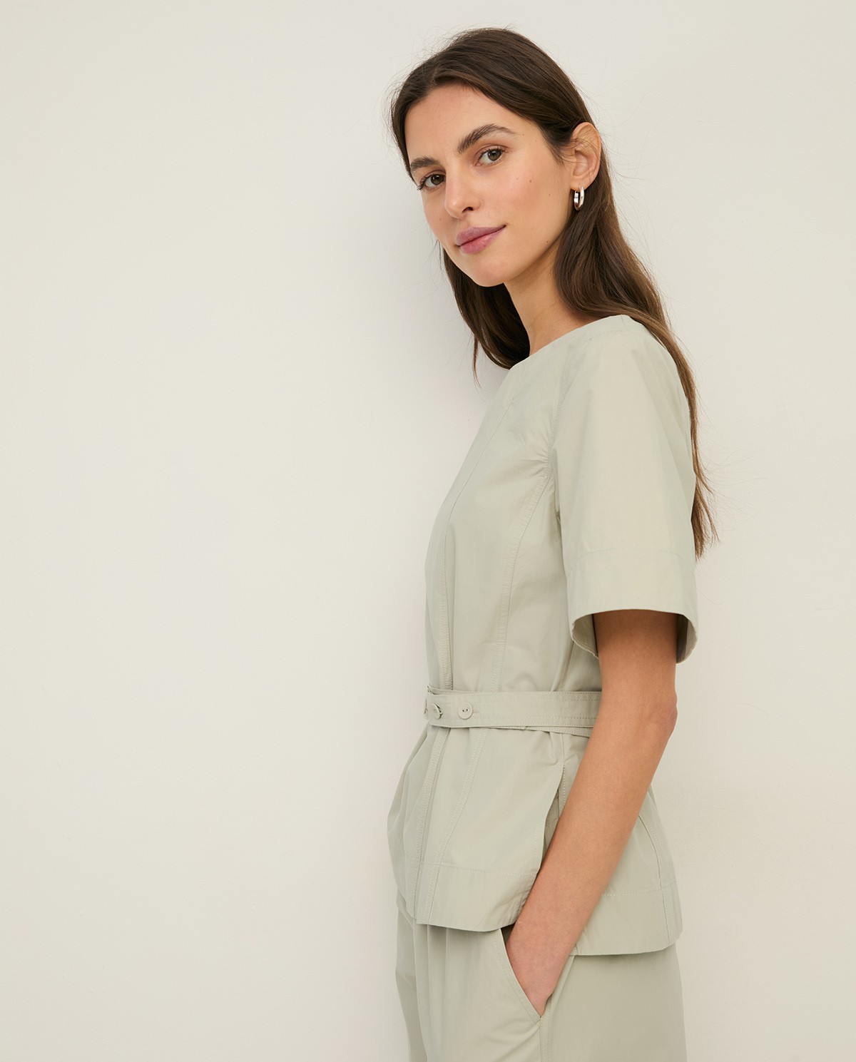 Blusa popelín cuello redondo