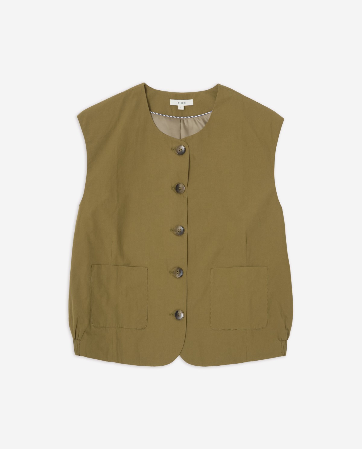 Chaleco bolsillos popelín en color caqui, vista frontal con detalle del tejido 7