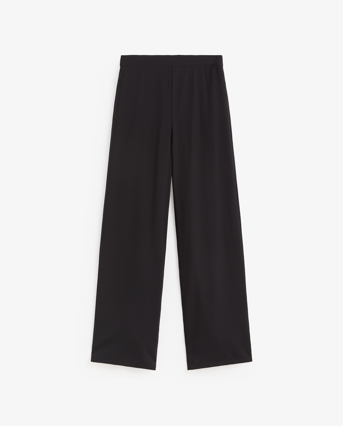 Pantalón wide leg fluido en color negro, vista frontal con detalle del tejido 6