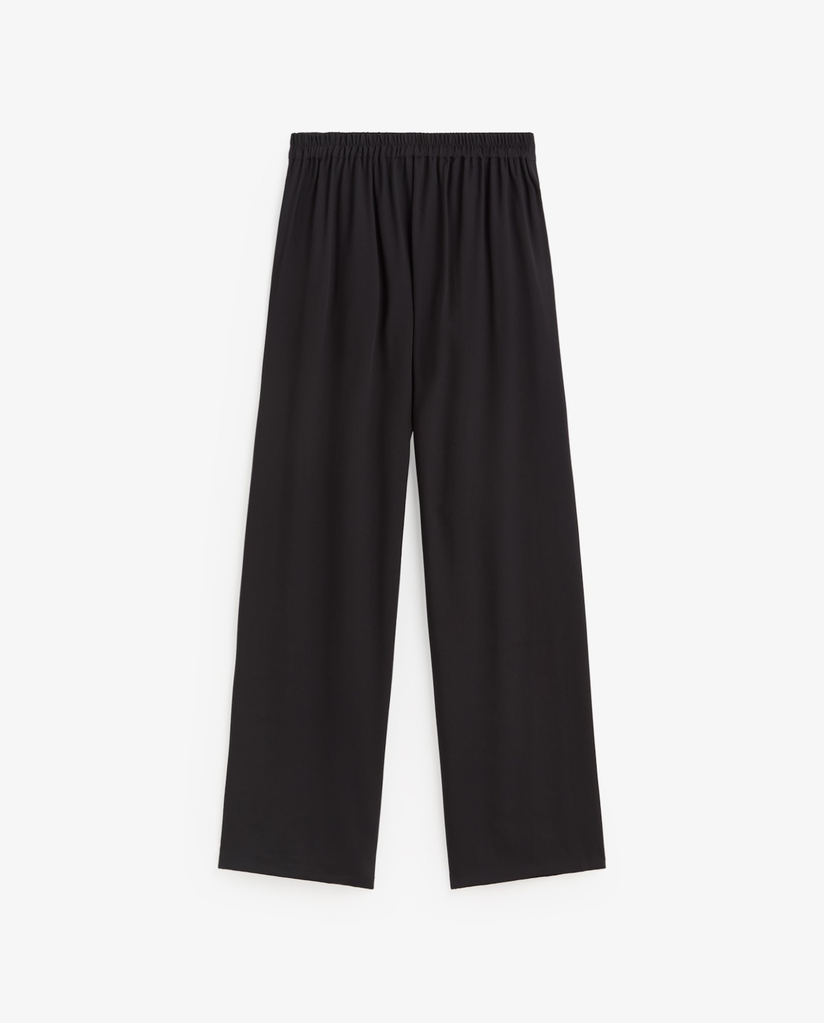 Pantalón wide leg fluido en color negro, vista frontal con detalle del tejido 8