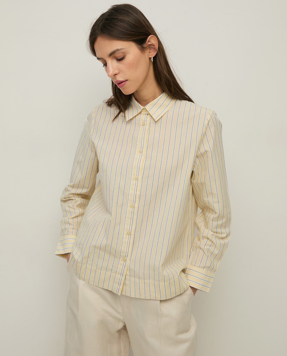 Regular-fit striped organic-cotton shirt|Yerse 3