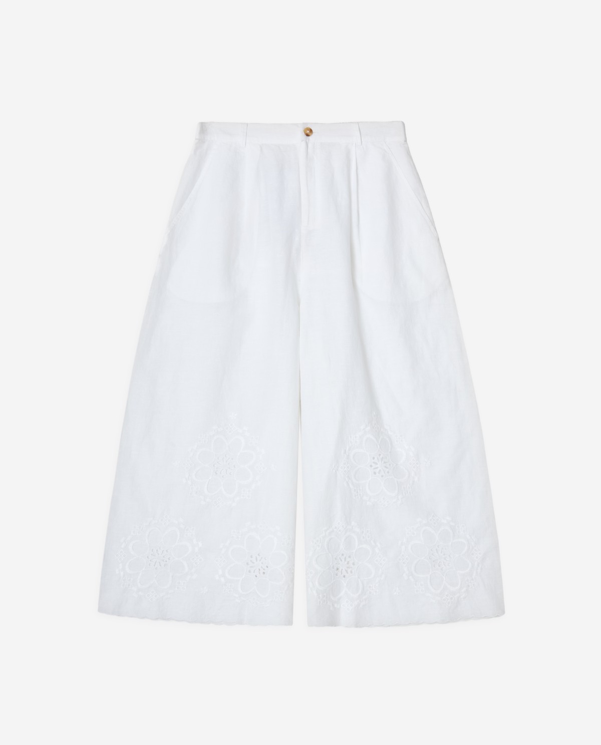 Cotton-linen skirt trousers with floral embroidery|Yerse 2