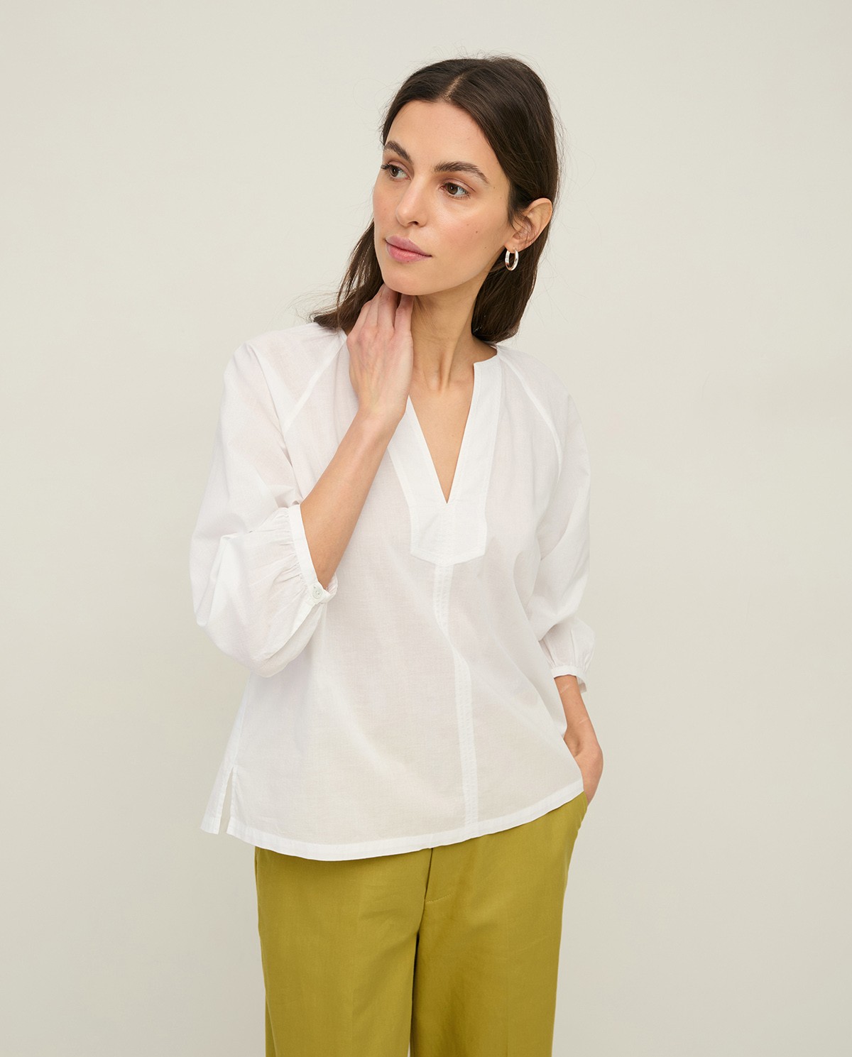Organic-cotton Henley neckline blouse|Yerse 4
