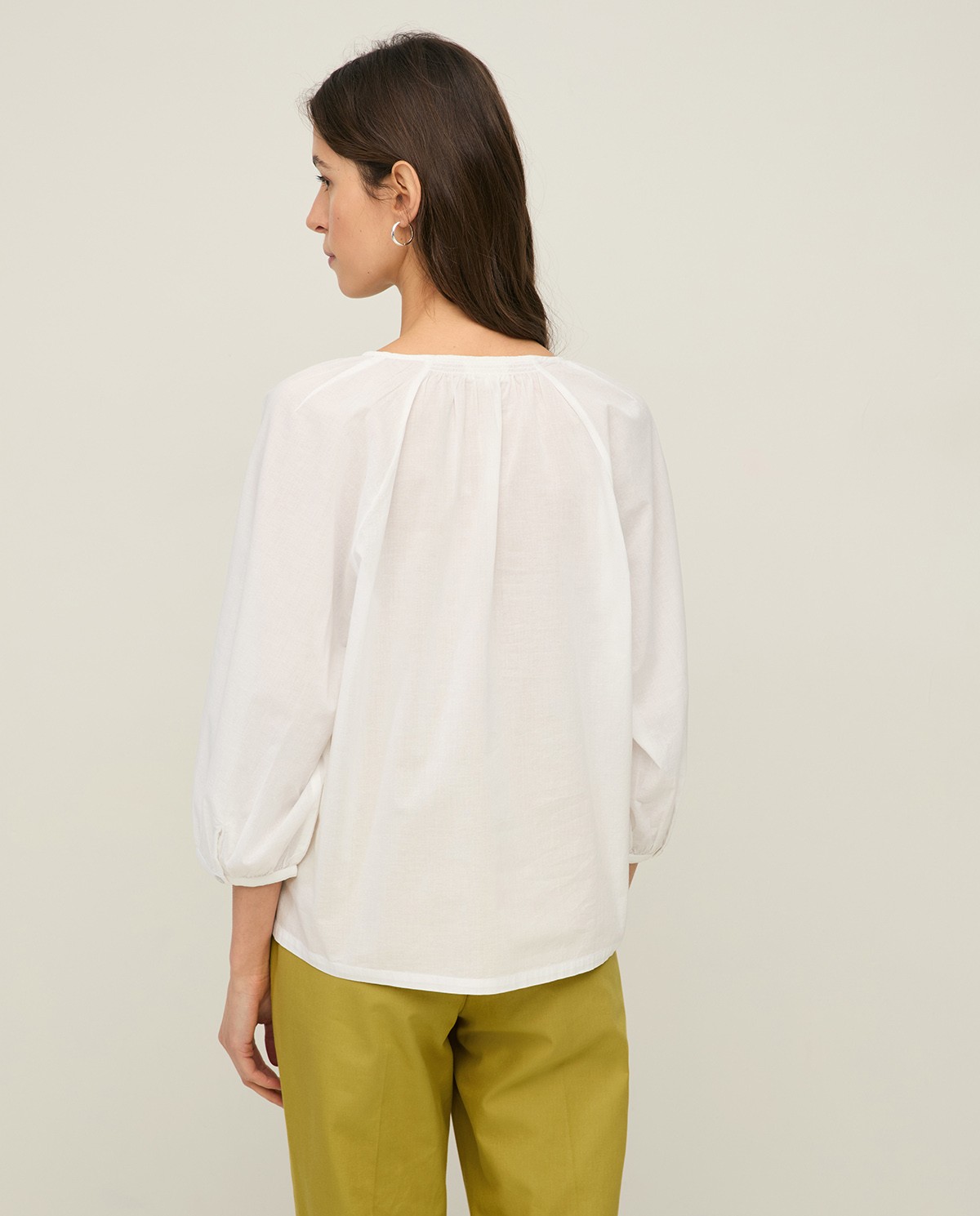 Organic-cotton Henley neckline blouse|Yerse 5