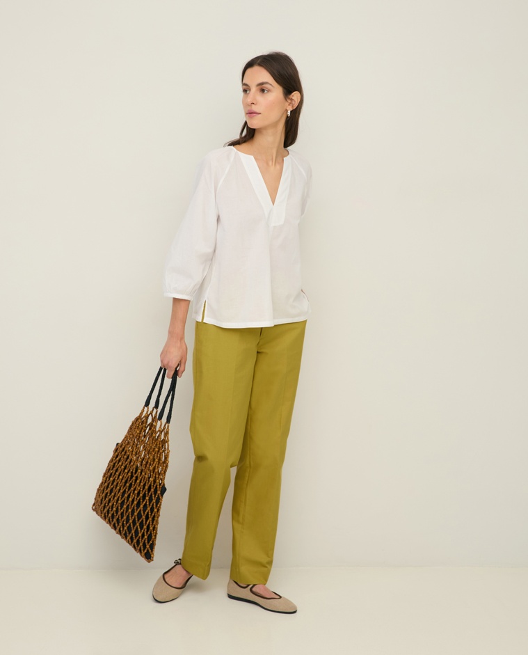 Organic-cotton Henley neckline blouse|Yerse