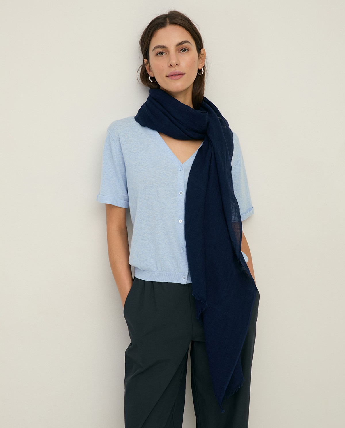 Cotton-linen blend foulard|Yerse