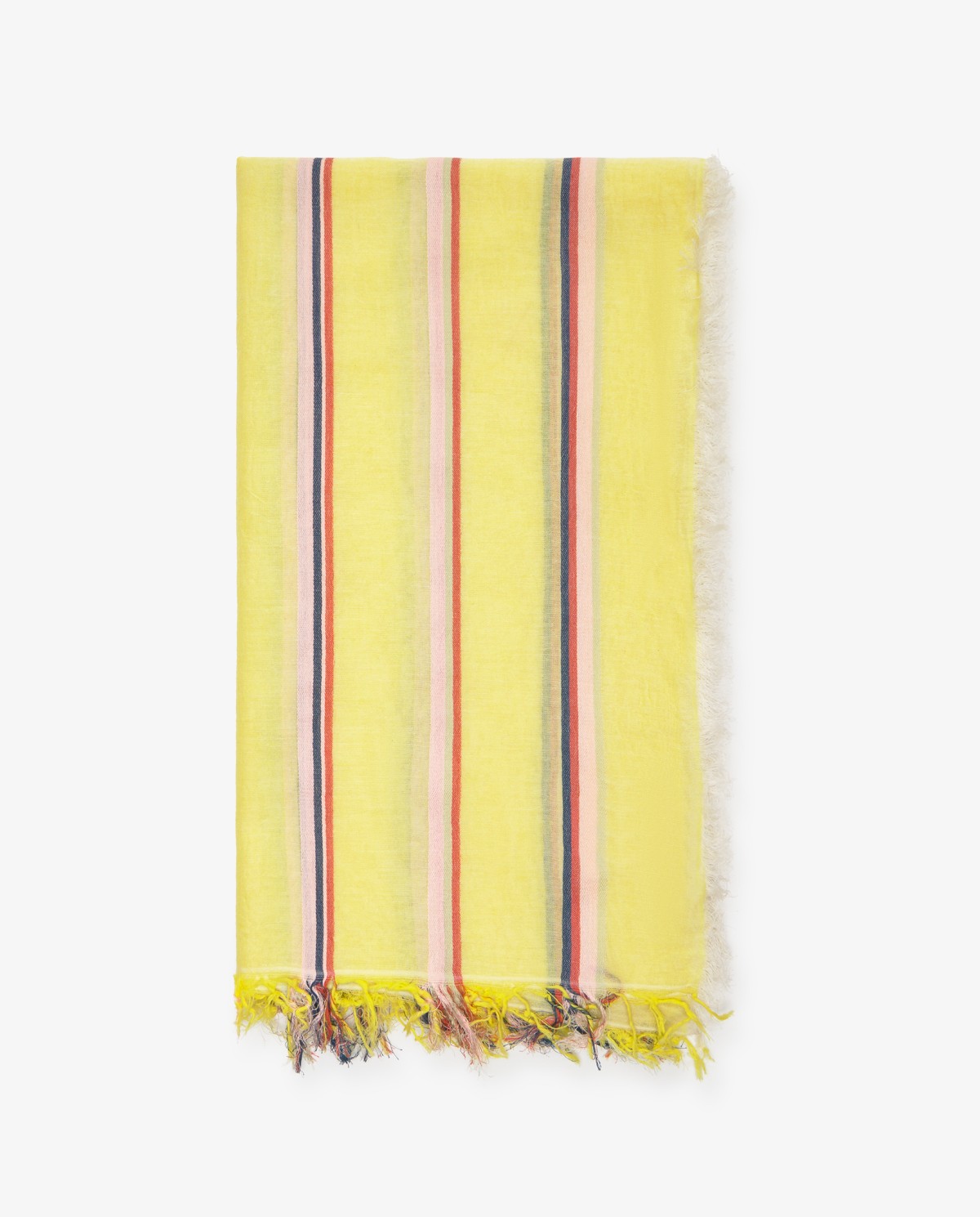 Fular algodón y modal rayas en color amarillo, vista frontal con detalle del tejido