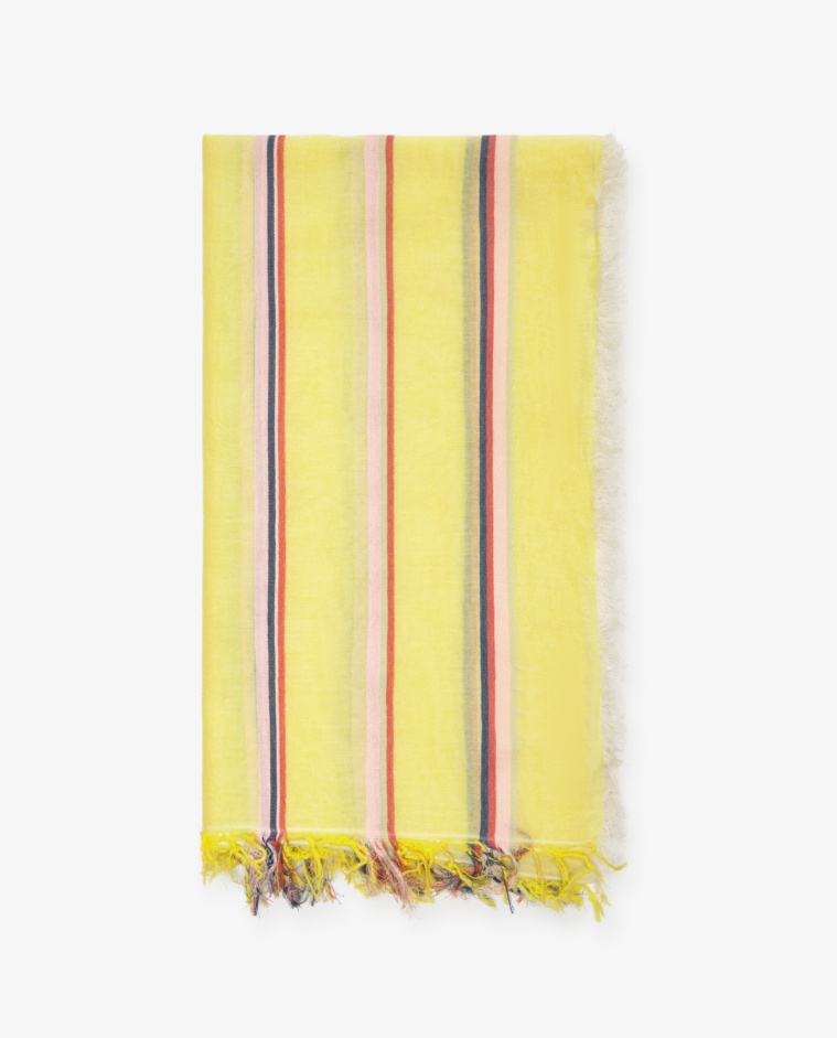 Fular algodón y modal rayas en color amarillo, vista frontal con detalle del tejido