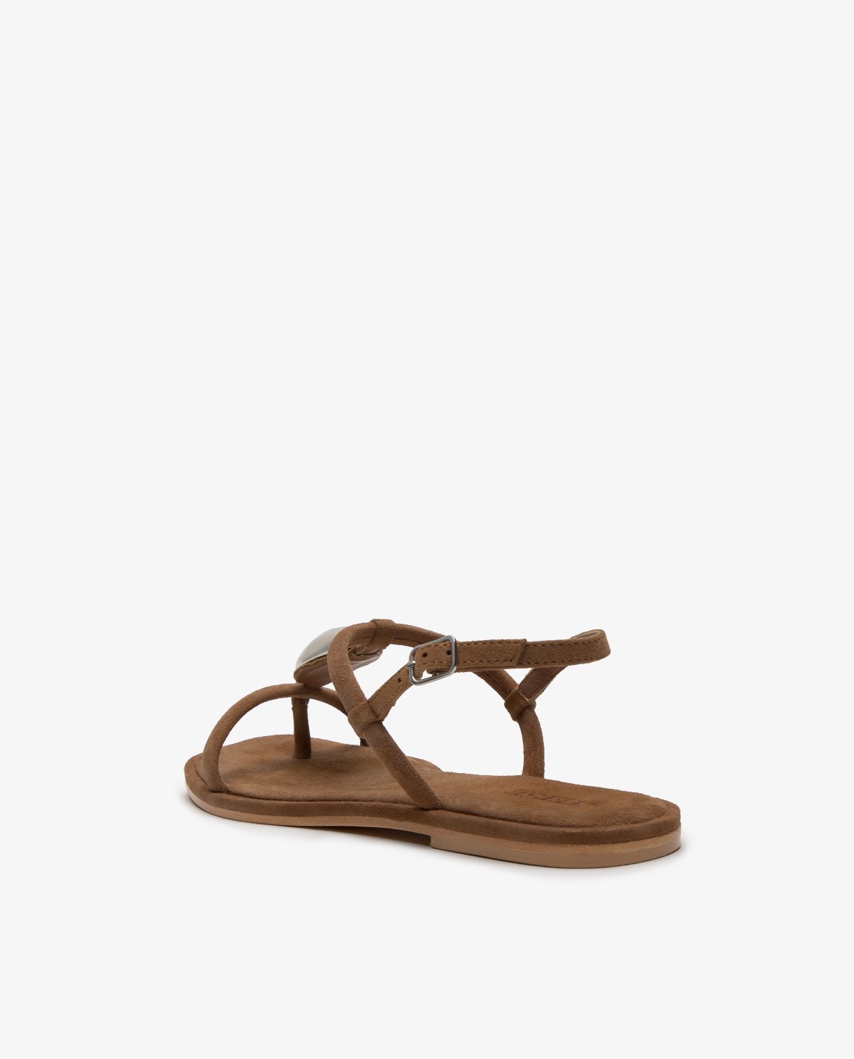 Sandalias planas piel detalle metálico en color negro, vista frontal con detalle del tejido 3