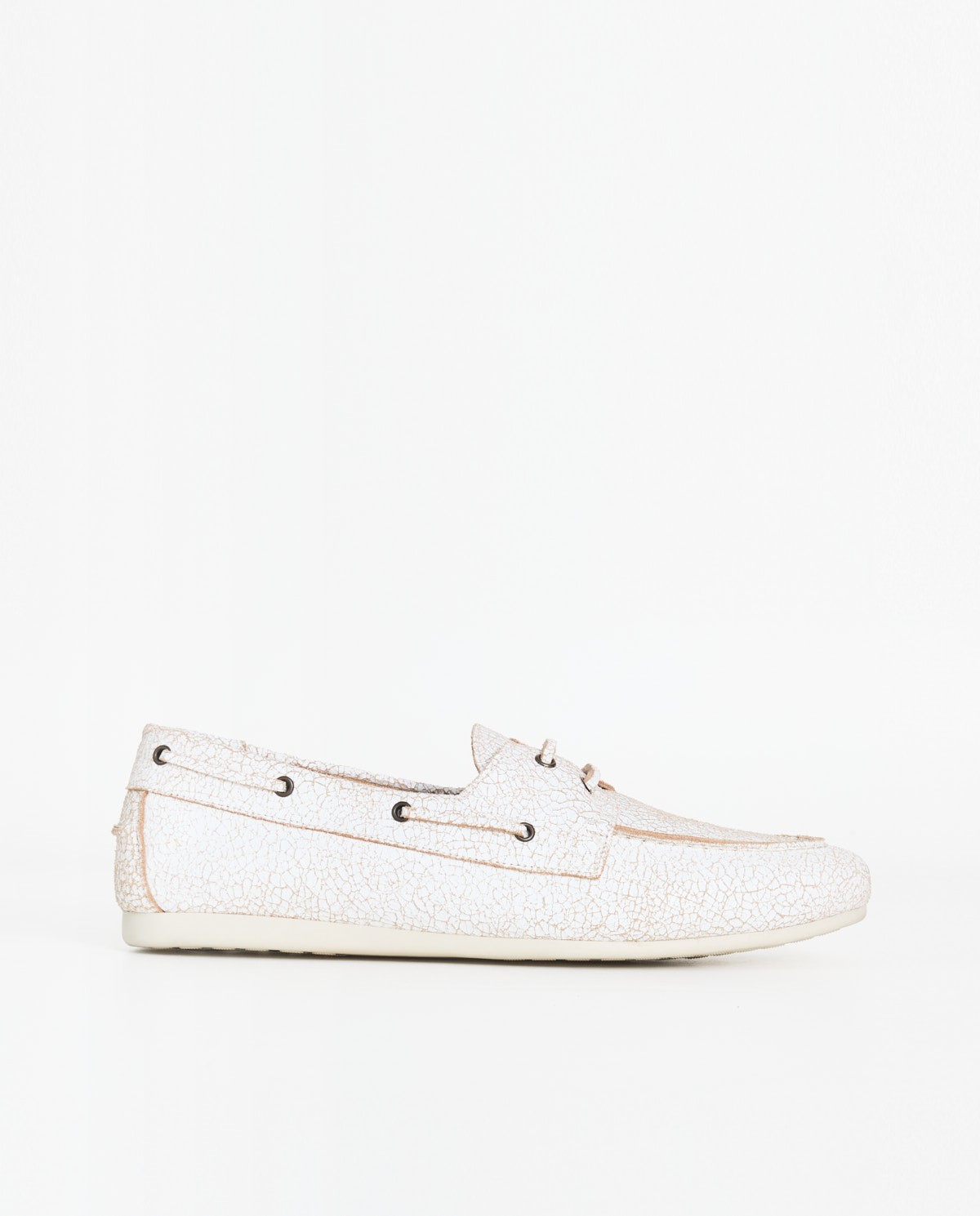 Mocasines de piel con cordones en color blanco, vista frontal con detalle del tejido 3