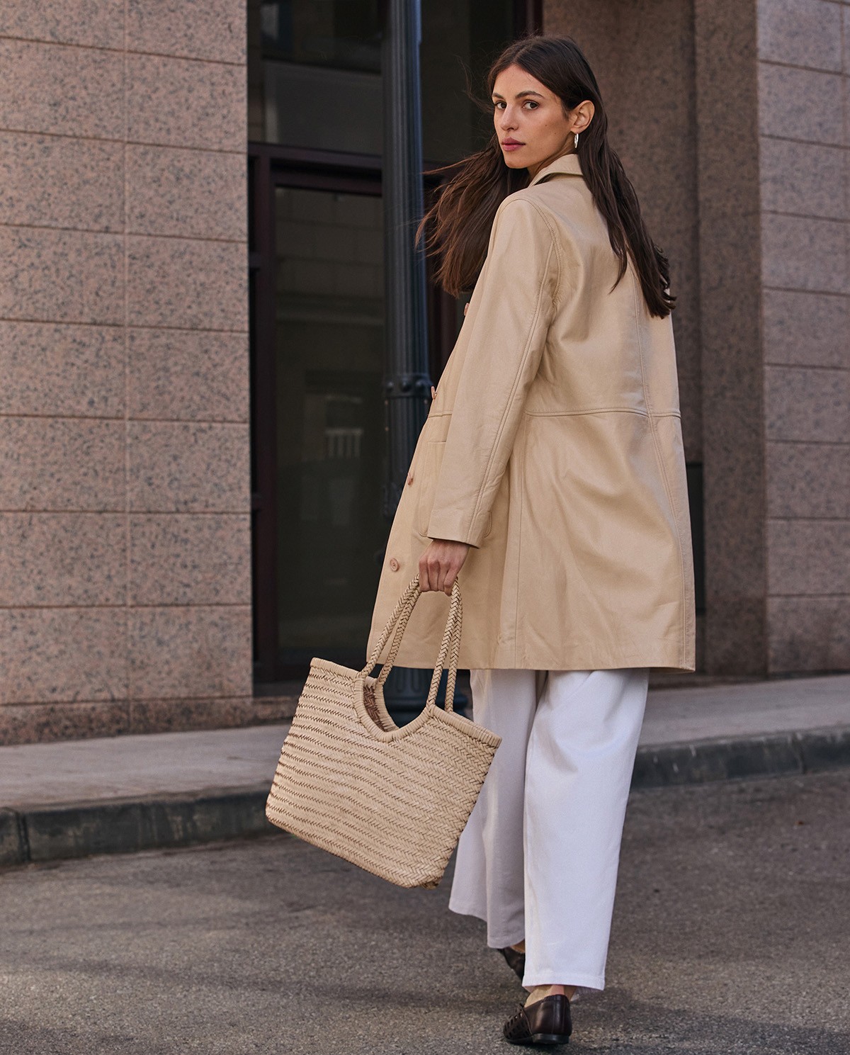 Woven-leather beach bag with cotton lining|Yerse