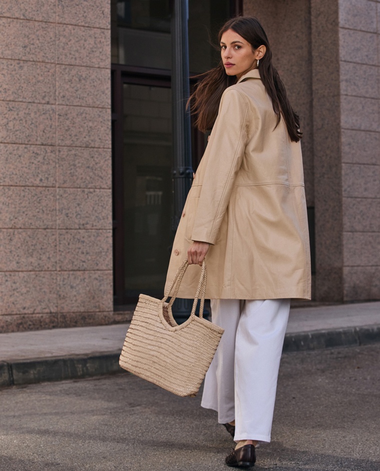 Woven-leather beach bag with cotton lining|Yerse