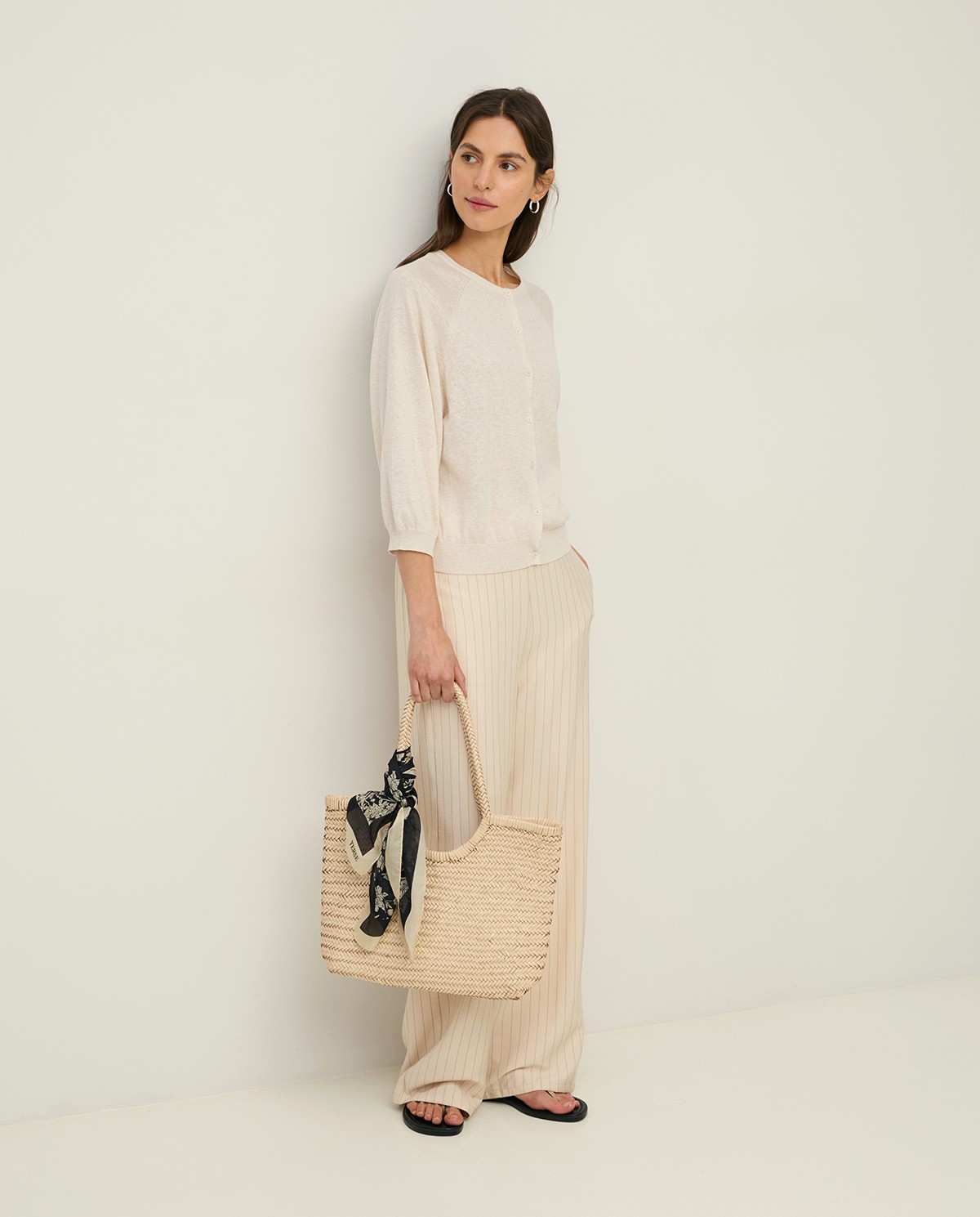 Woven-leather beach bag with cotton lining|Yerse 1
