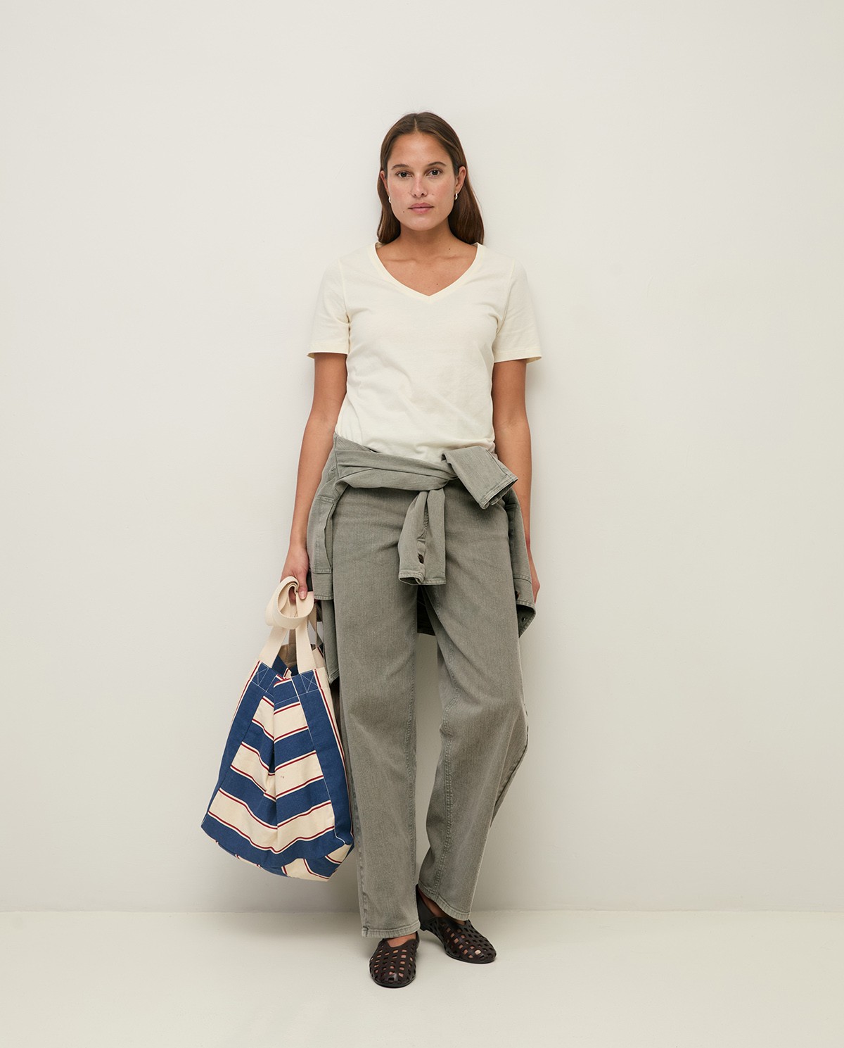 Bolso shopper de cotó de ratlles