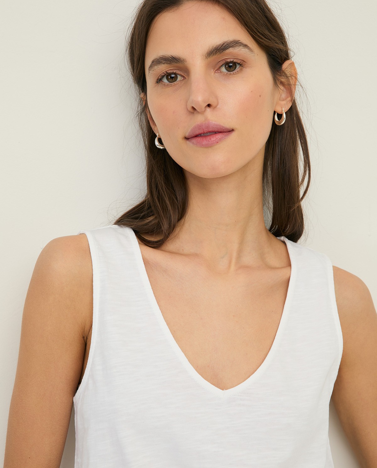 Slub-cotton V-neck top|Yerse 1