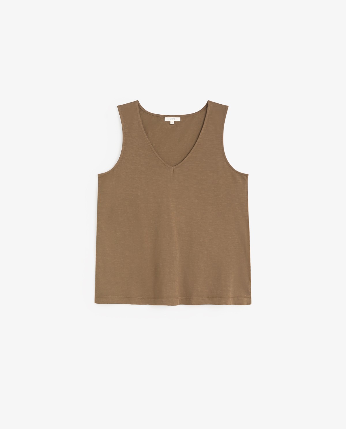 Top algodón flamé escote pico en color caqui, vista frontal con detalle del tejido 5