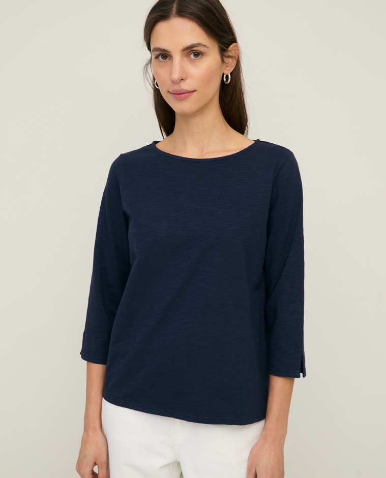 French-sleeve bateau-neck slub-cotton T-shirt|Yerse