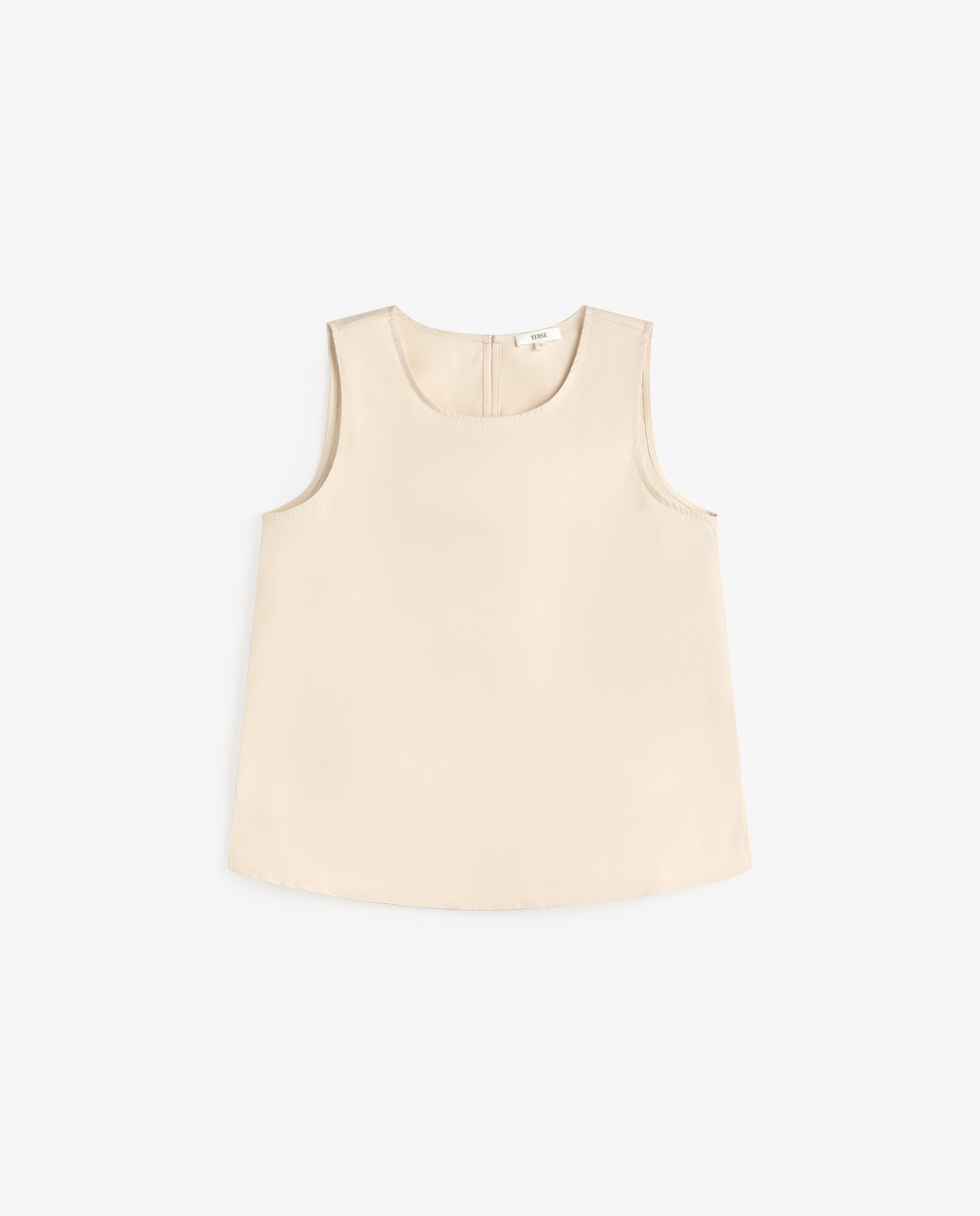 Top popelín cuello redondo en color crudo, vista frontal con detalle del tejido 7