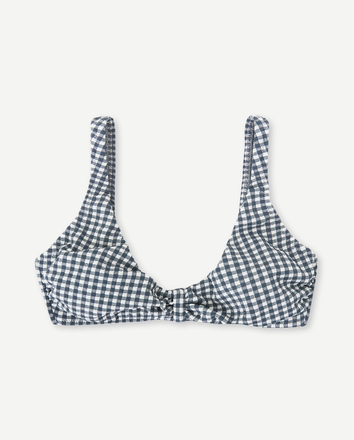 Top de bikini con aros y tirantes estampado cuadros Vichy azul 8
