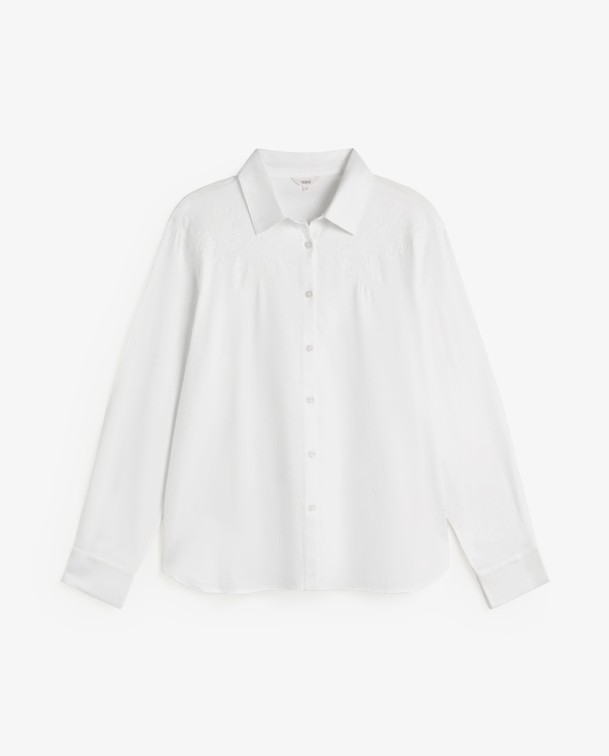 Camisa blanca de algodón con bordado floral y manga larga 7