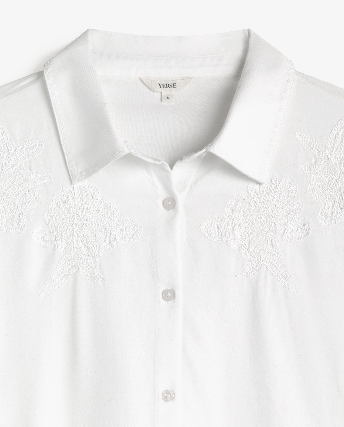 Camisa blanca de algodón con bordado floral y manga larga 8