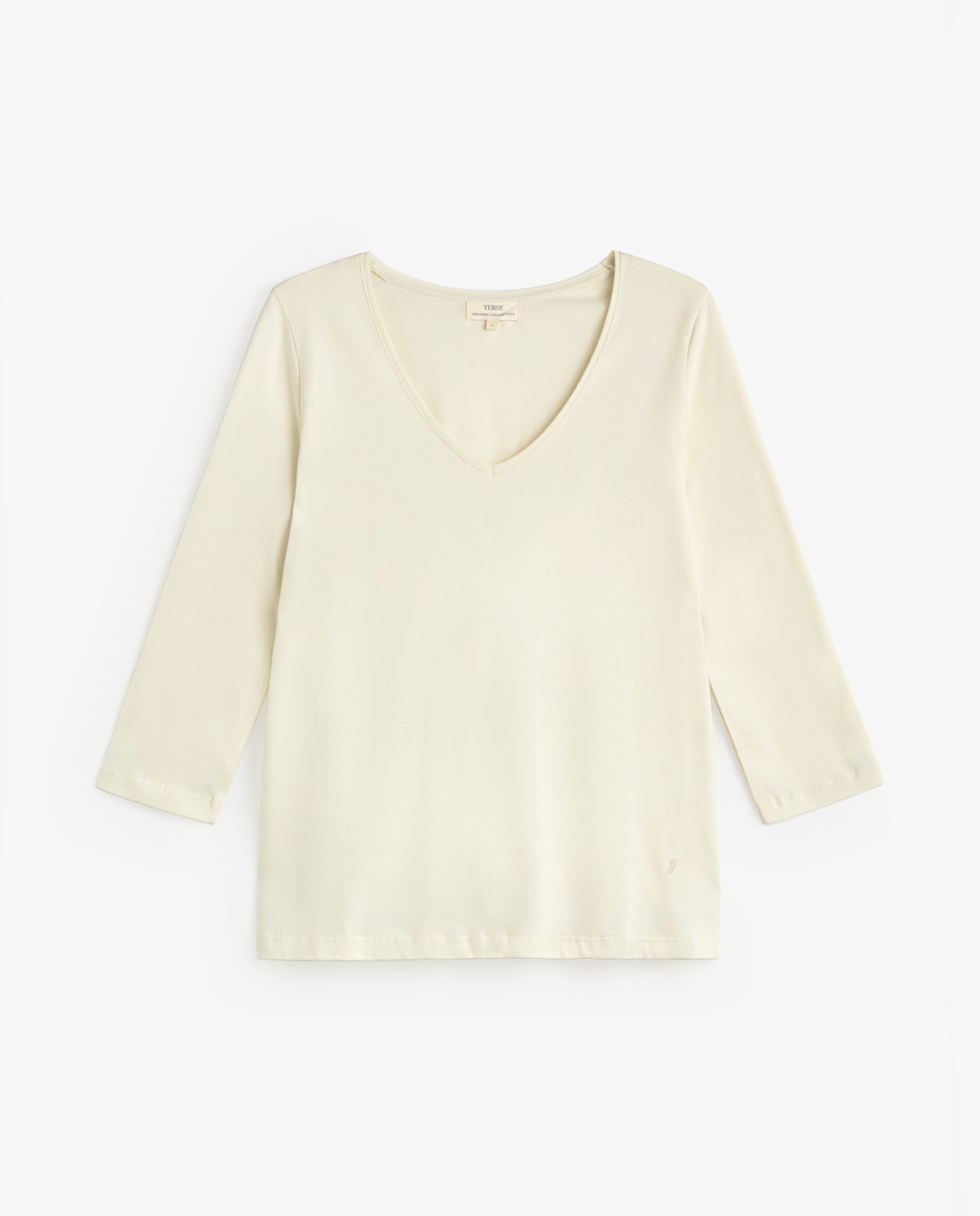 Camiseta básica escote pico en color crudo 5