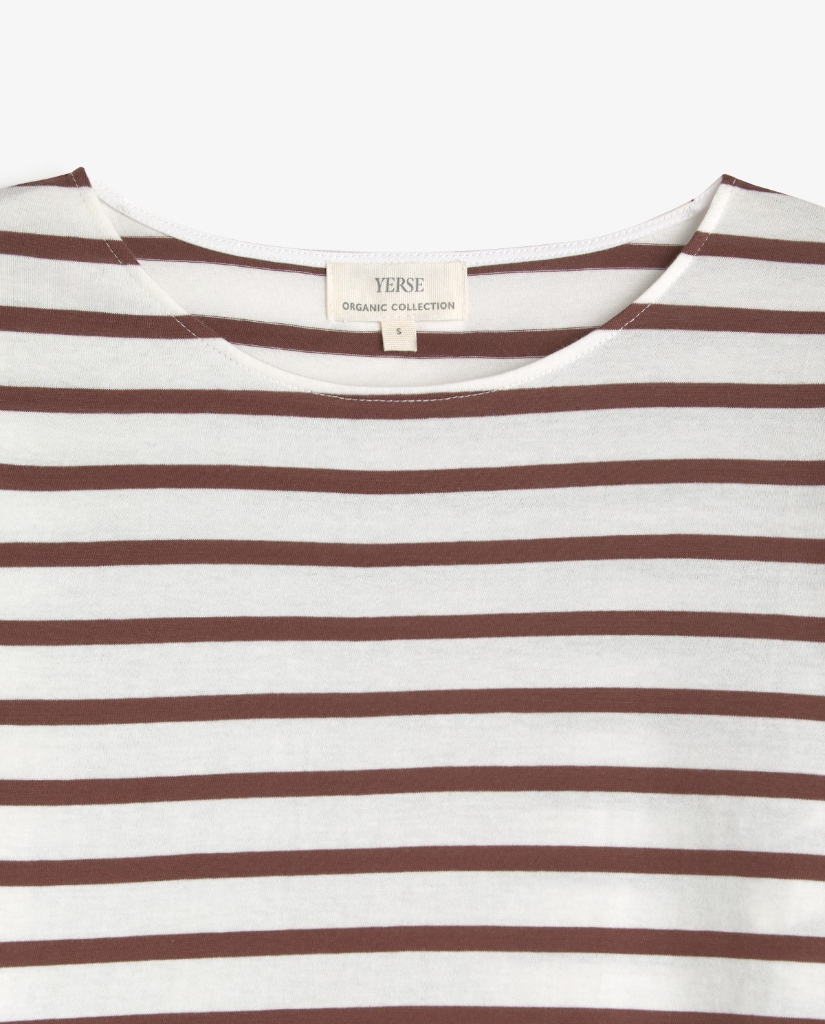 Camiseta rayas algodón orgánico en color crudo y marrón 6