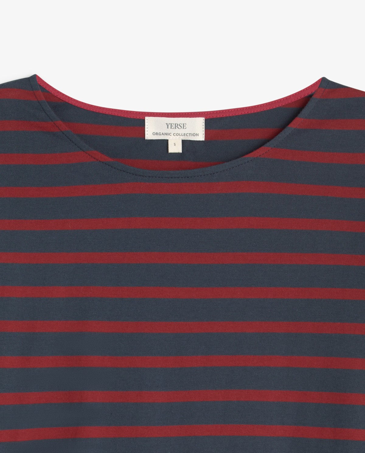 Camiseta rayas algodón orgánico en color azul y rojo 5