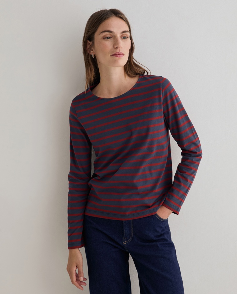 Camiseta rayas algodón orgánico en color azul y rojo