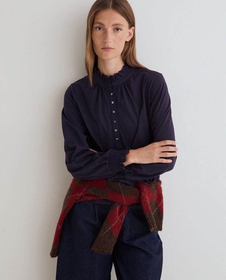 Camisa romántica azul oscuro para mujer