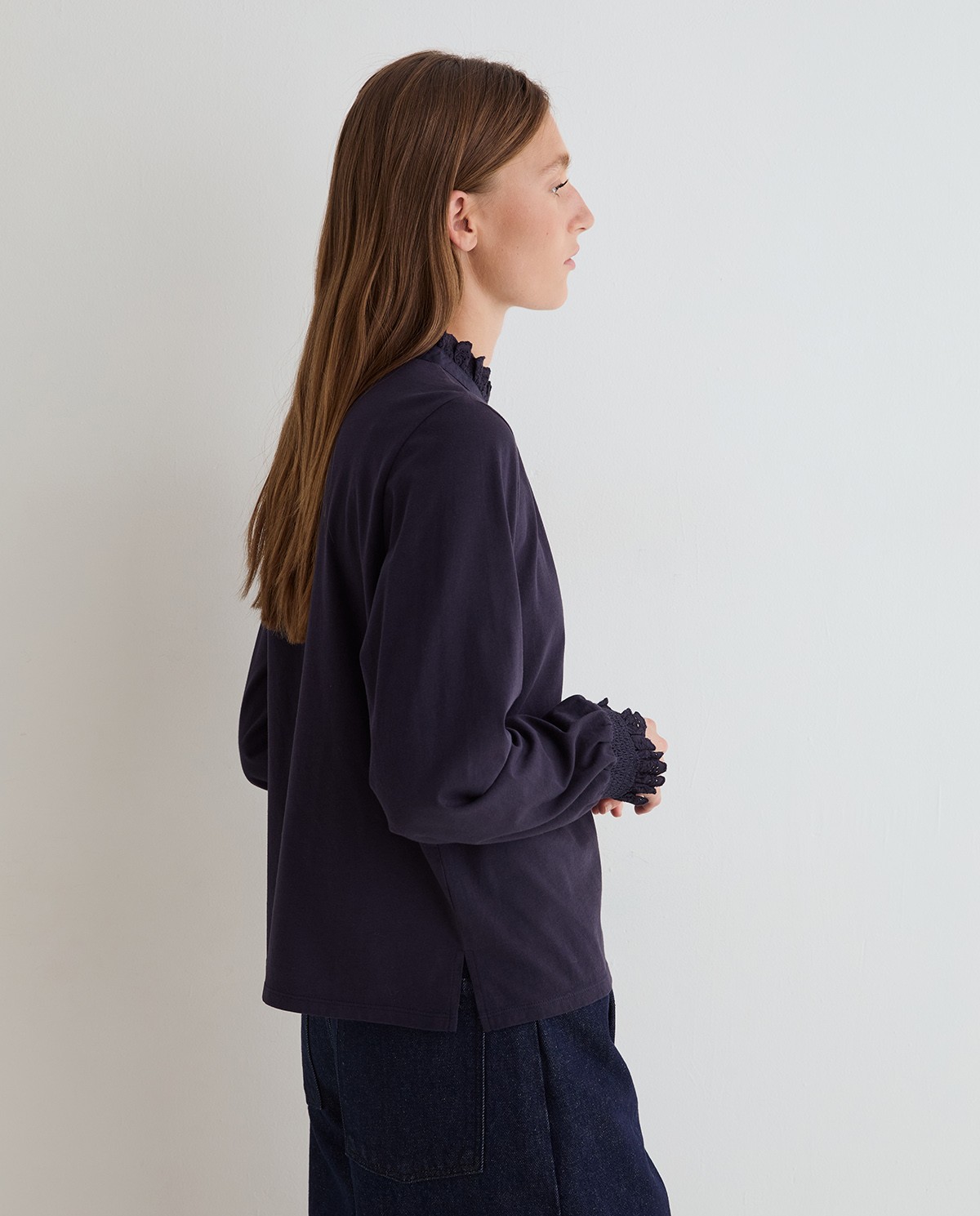 Camisa romántica azul oscuro para mujer 2