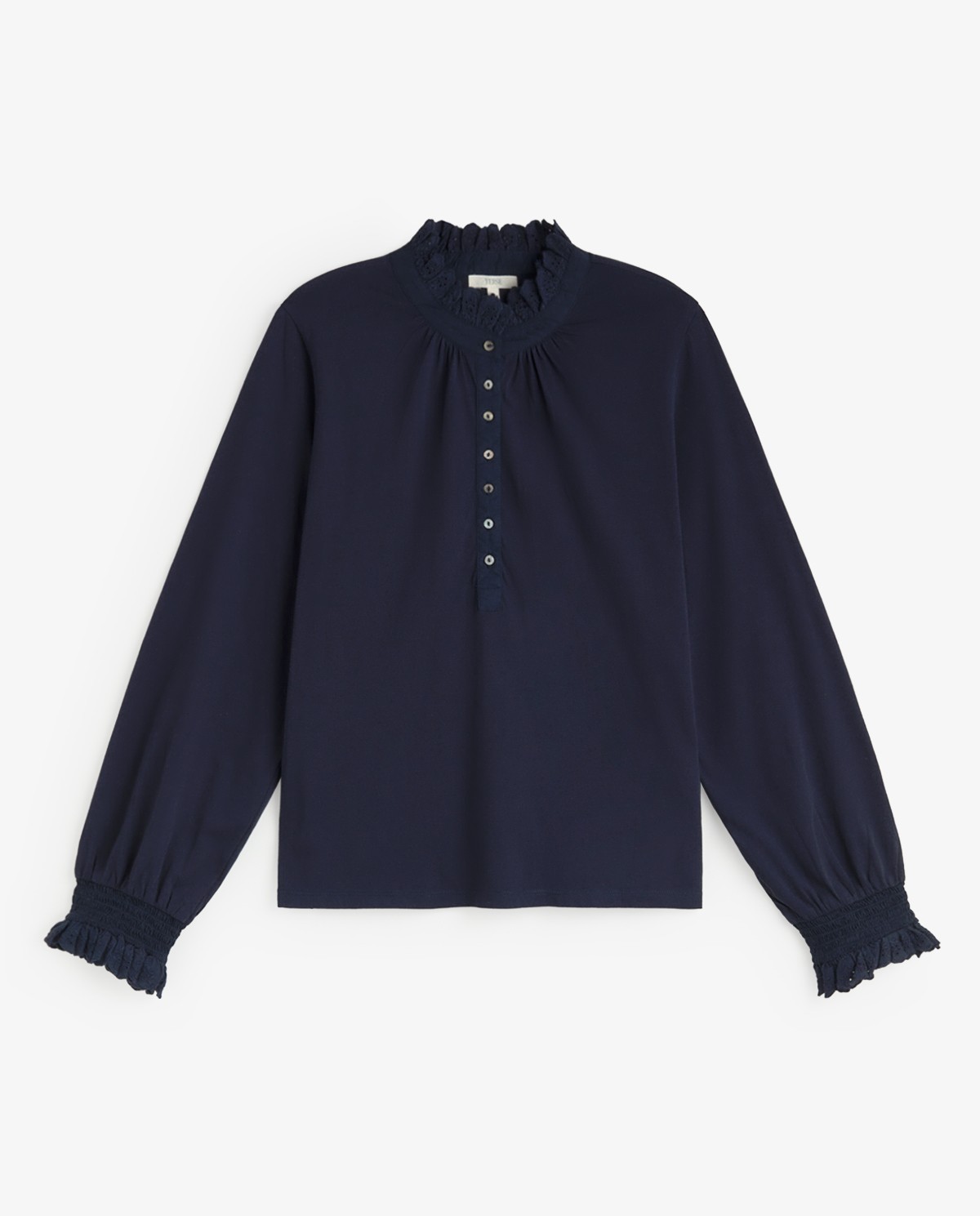 Camisa romántica azul oscuro para mujer 6