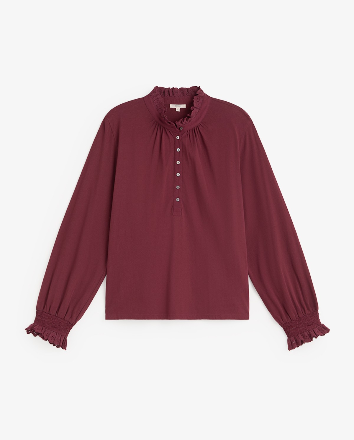 Camisa romántica granate de algodón para mujer 6