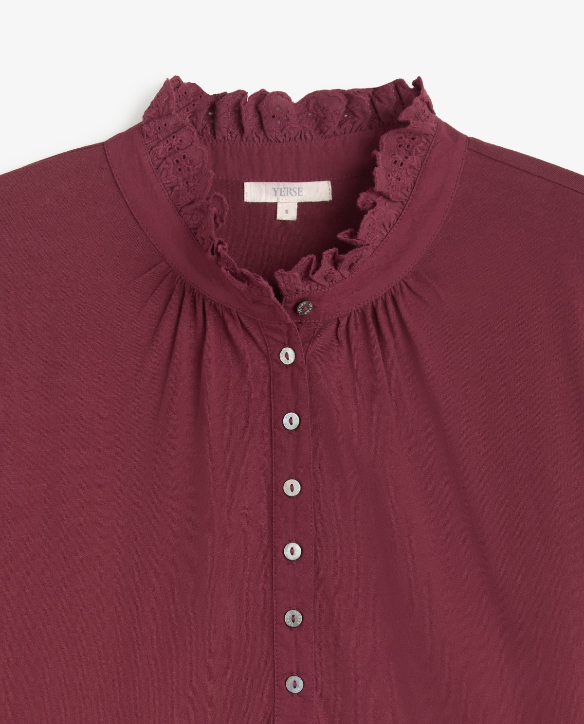 Camisa romántica granate de algodón para mujer 7