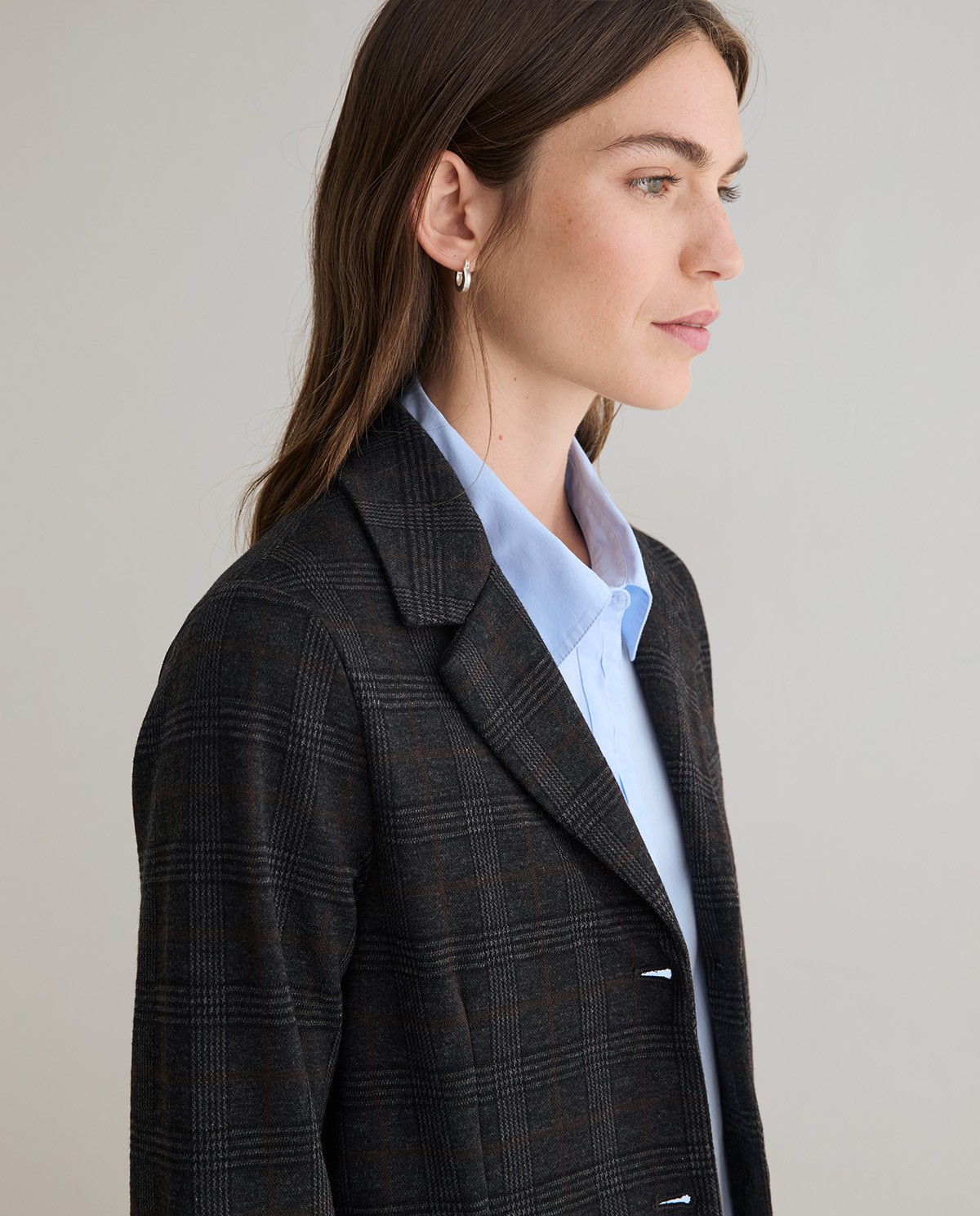 Americana de punto jacquard con estampado cuadros, vista frontal con detalle del tejido 2