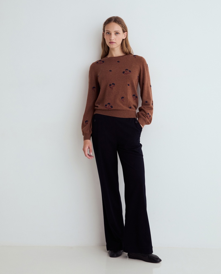 Pantalón ancho de punto azul marino para mujer