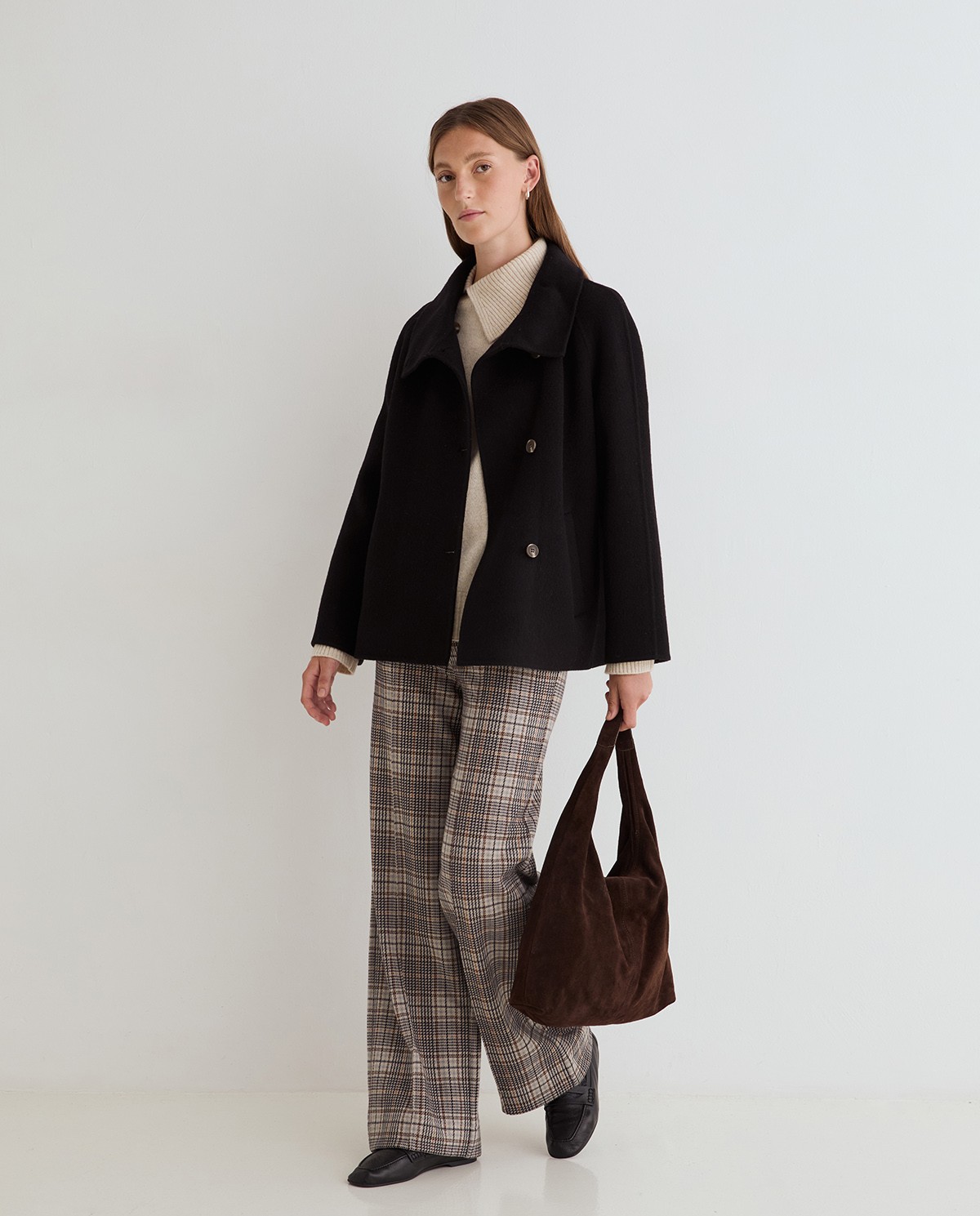 Wide-leg trousers in multicolour checks, front view with jacquard fabric detail 5